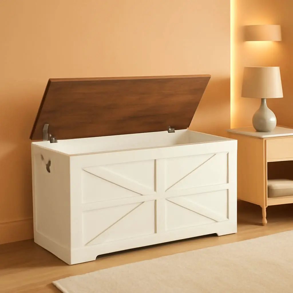 TwoTone Walnut White Storage Chest Durable 43.3Inch from PriceLows™