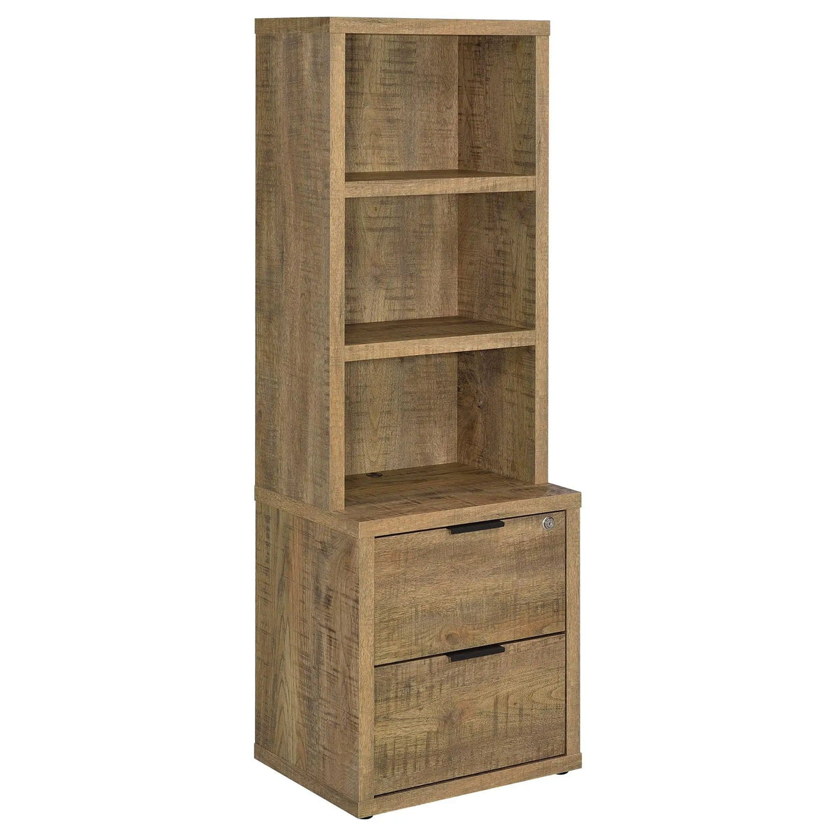 Westpark 3-shelf Bookcase USB and Lockable Drawer Mango | 19.75 x 15.5 x 61.25 in | Engineered Wood & Veneer | Home Office