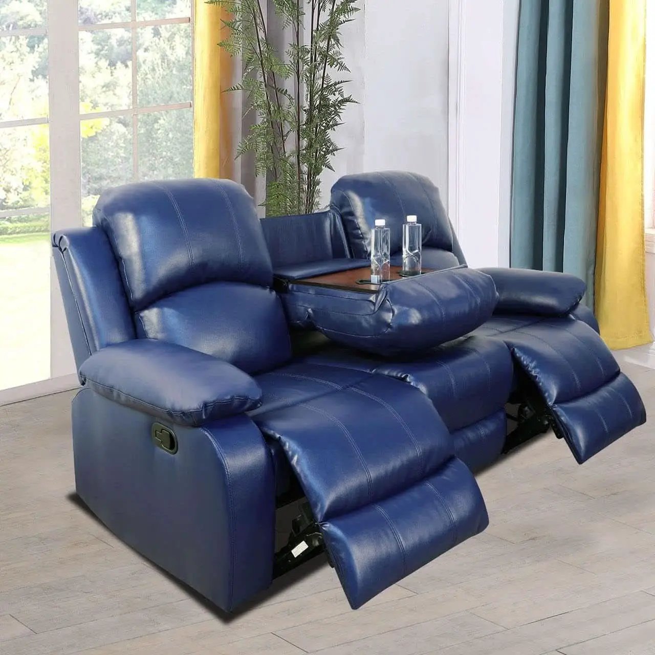 Manual Leather Recliner Sofa Set Blue Living Room Furniture from PriceLows™