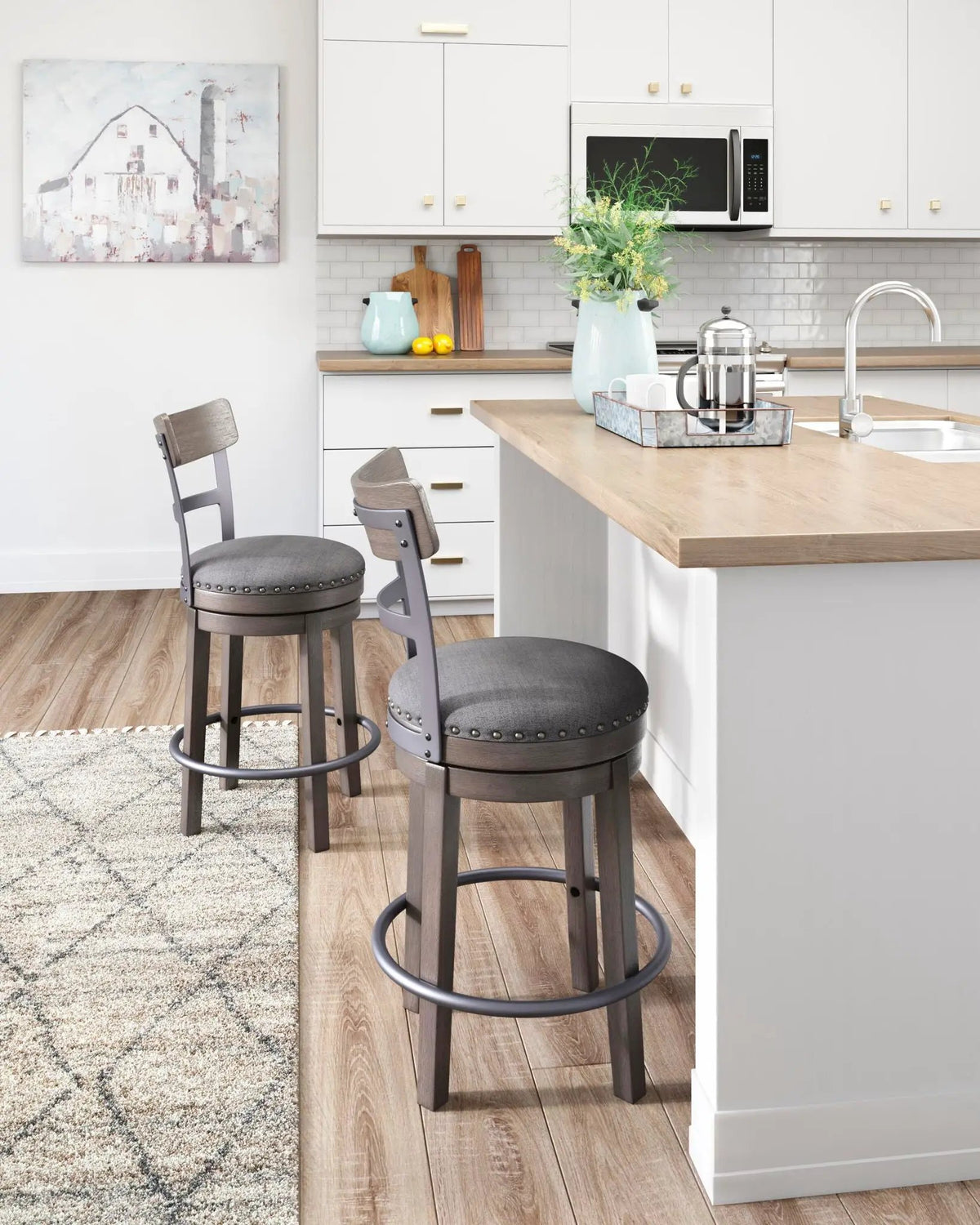 Caitbrook Swivel Barstool | Gray | 16.38 Inch Seat Width | 7 Inch Footrest Height