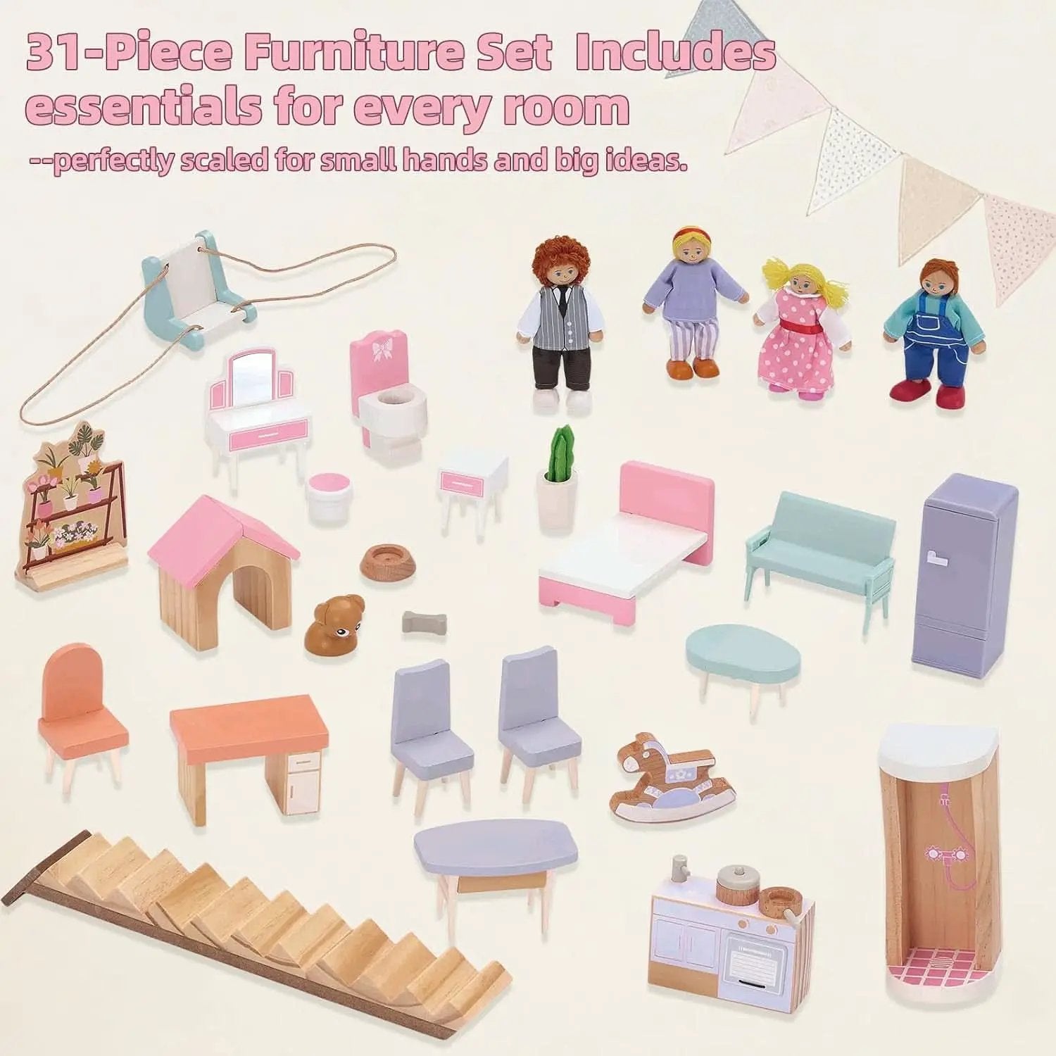 Wooden Dolls House Villa Style Premium Furnishings from PriceLows™
