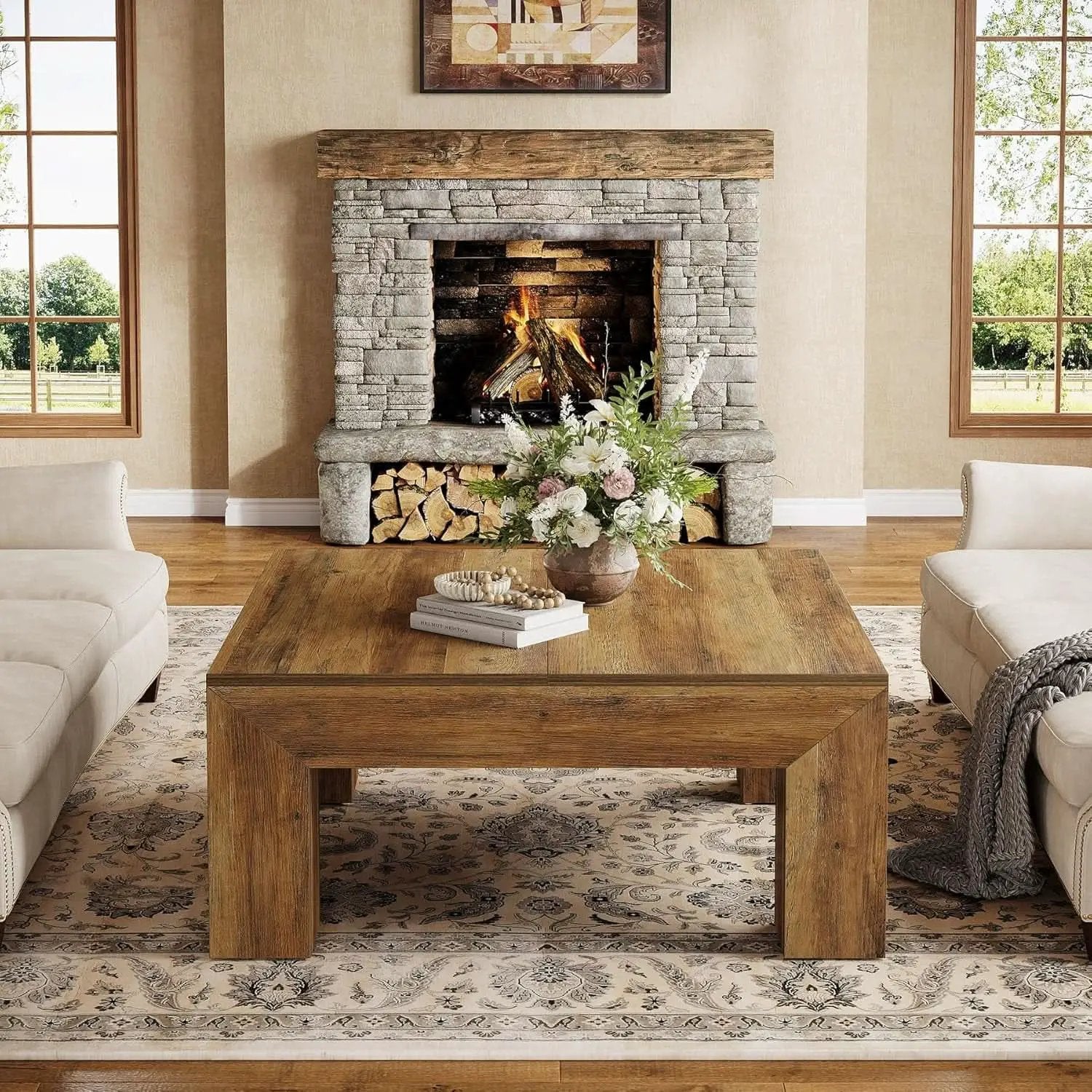 Rectangular Coffee Table ThirtyNine Inches Rustic Brown from PriceLows™