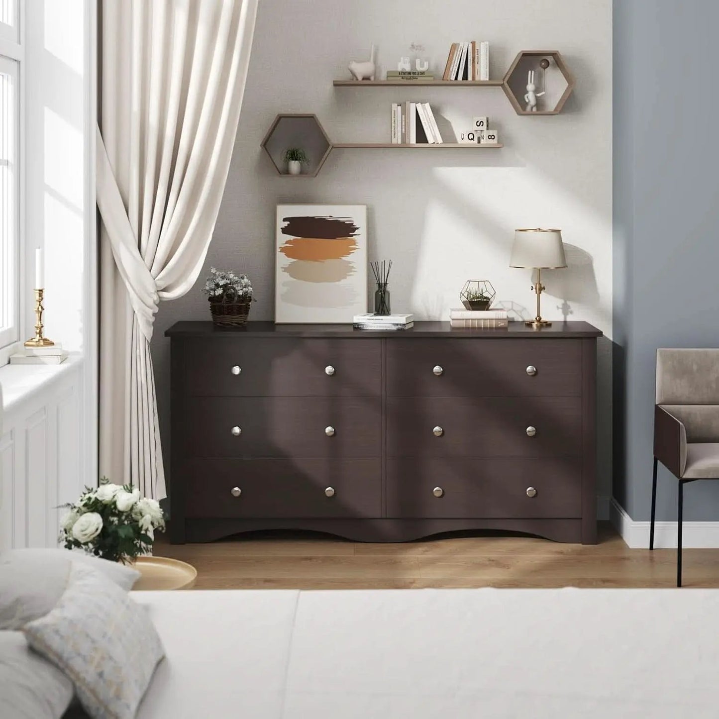 6 Drawer Dresser And TV Stand For 65 Inch TV Brown from PriceLows™