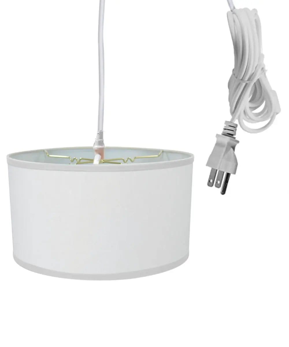 Plug-In Swag Pendant Light | White Linen Shade | 18 Inch Wide | 17 Foot Cord