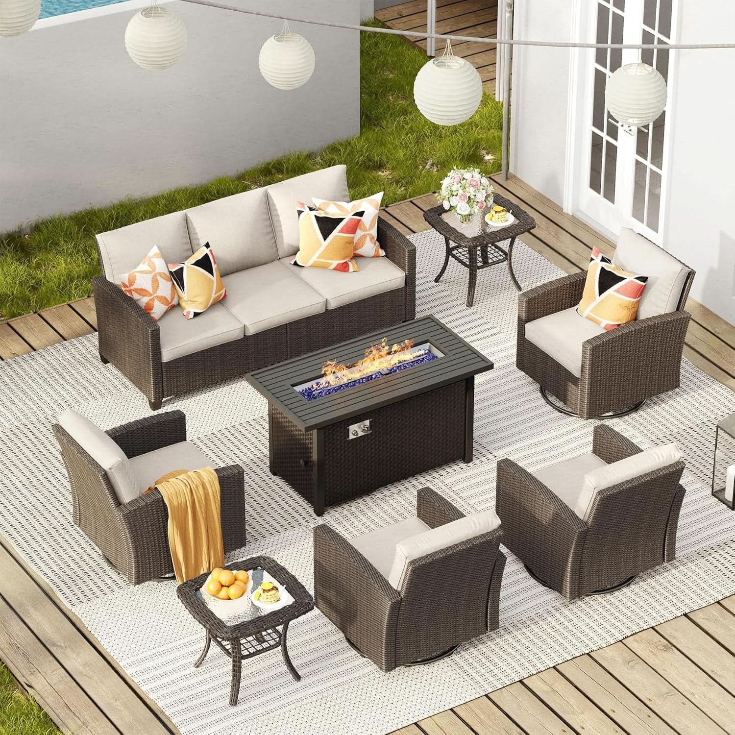 Eight Piece Outdoor Patio Furniture Set with Firepit from PriceLows™