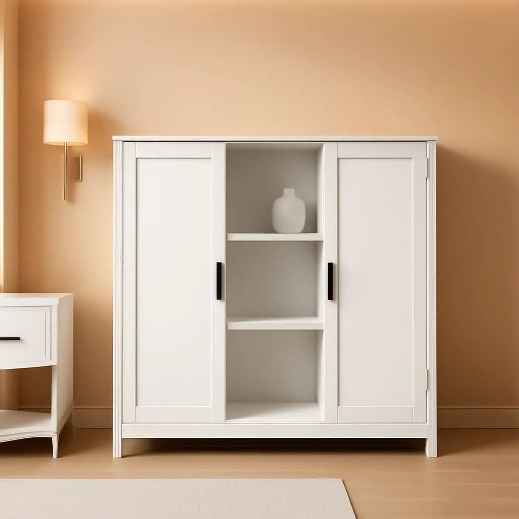 White Storage Cabinet With 2 Doors And 4 Adjustable Shelves from PriceLows™