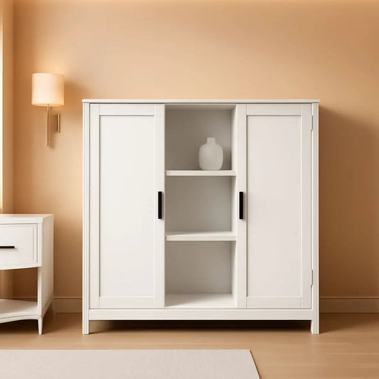 White Storage Cabinet With 2 Doors And 4 Adjustable Shelves from PriceLows™