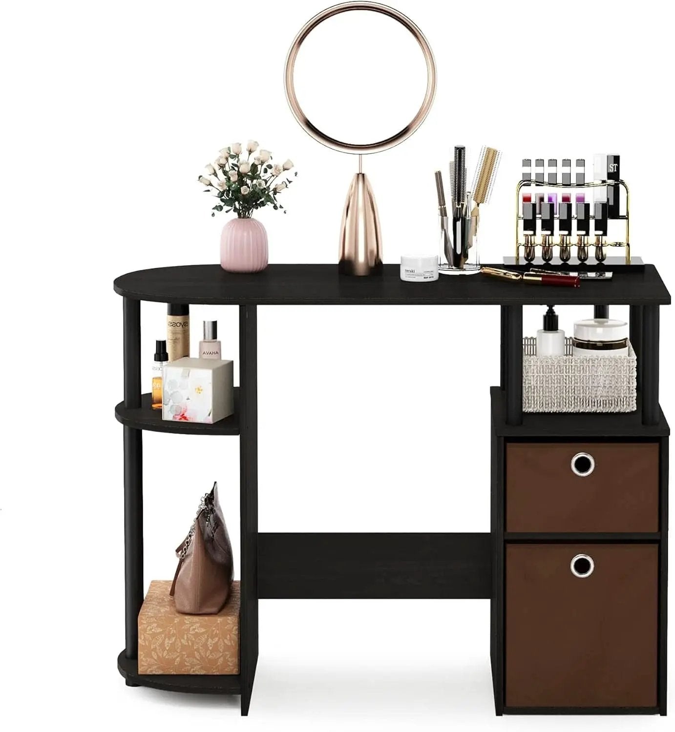 Jaya Brown Computer Study Desk With Storage Bins And Shelf from PriceLows™