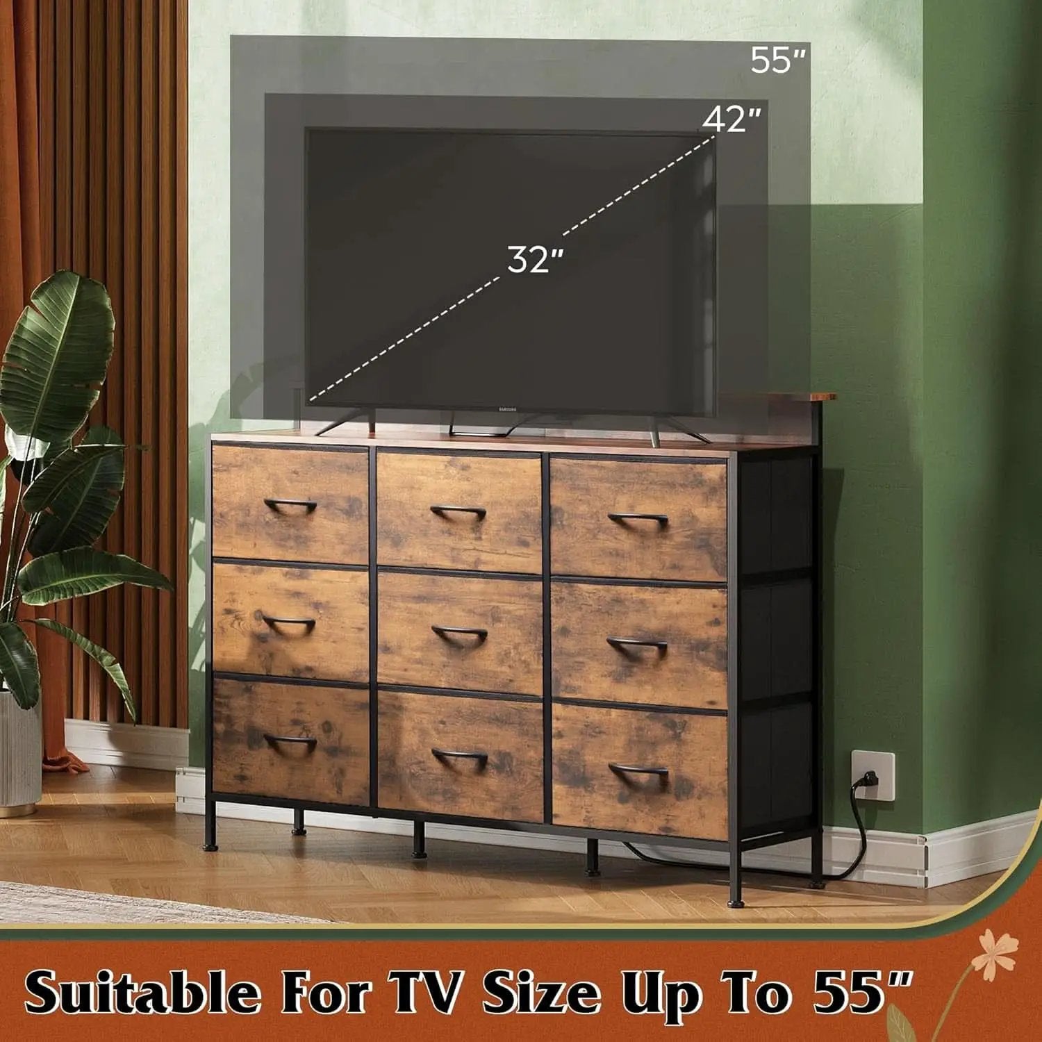 Dresser TV Stand 55 Inch With LED Lights For Bedroom from PriceLows™