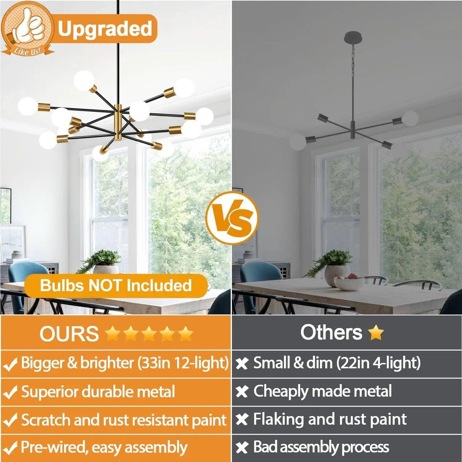 33 Inch Modern Black Gold Chandelier 12 Light Adjustable from PriceLows™