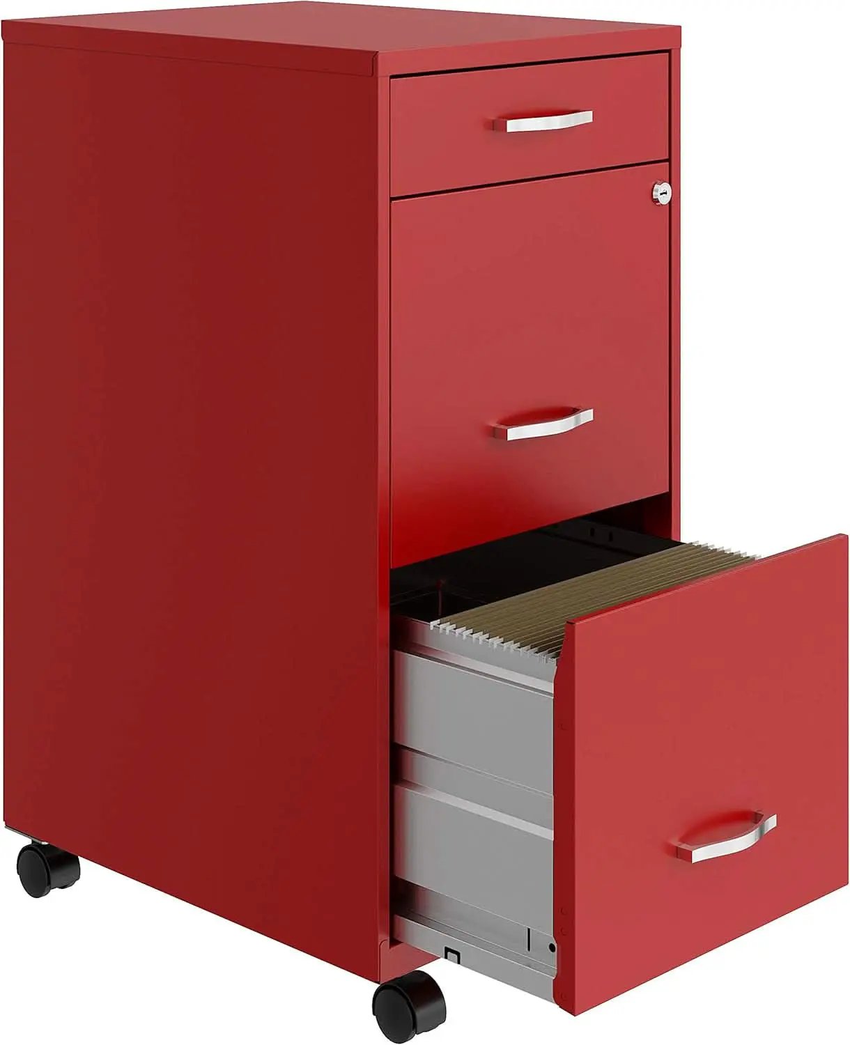 Red Mobile Box File Cabinet 3 Drawer Locking Office Storage from PriceLows™