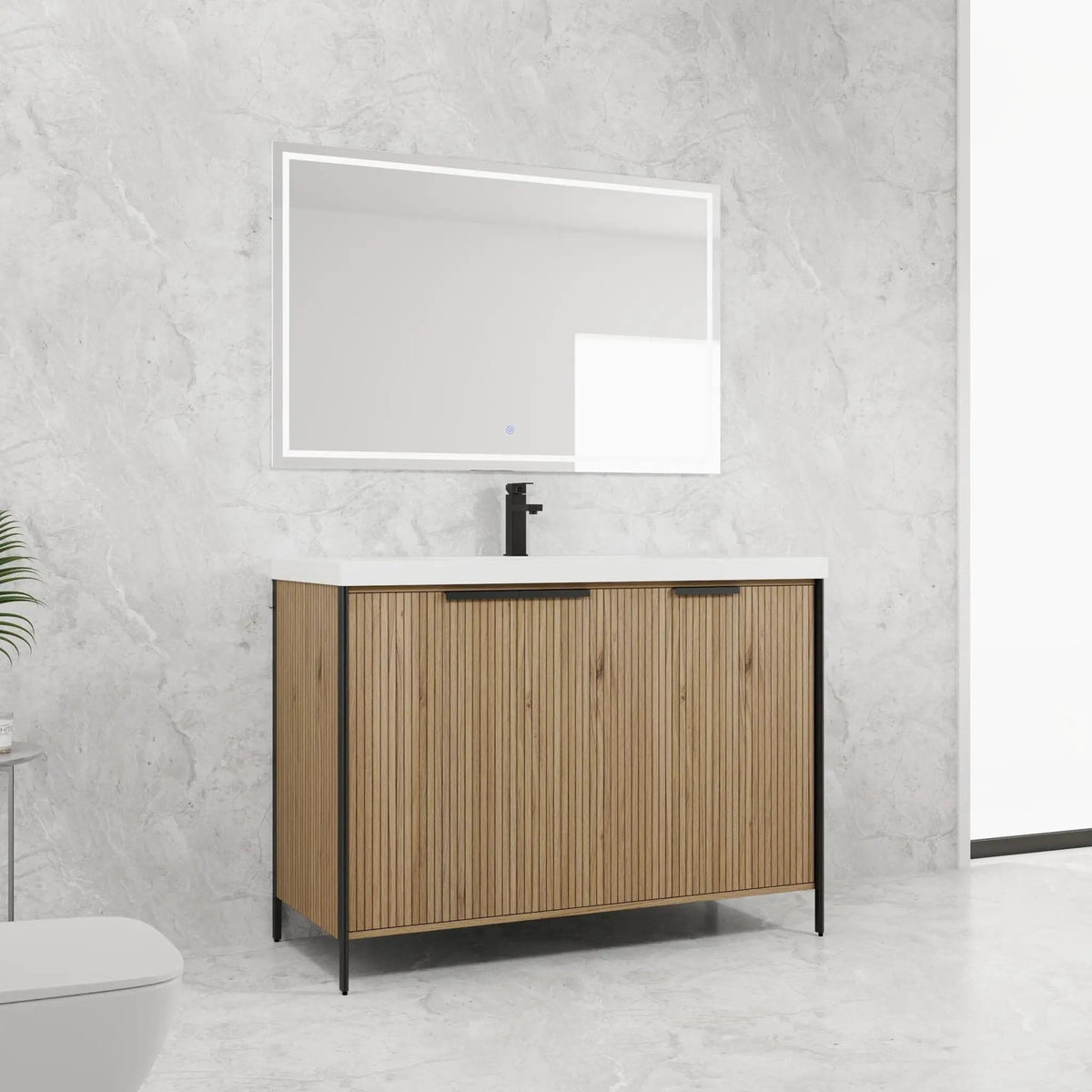 Modern Freestanding Bathroom Vanity With Resin Sink & Soft Close Cabinet Doors | 4 Pieces | Metal & Plywood | Bathroom