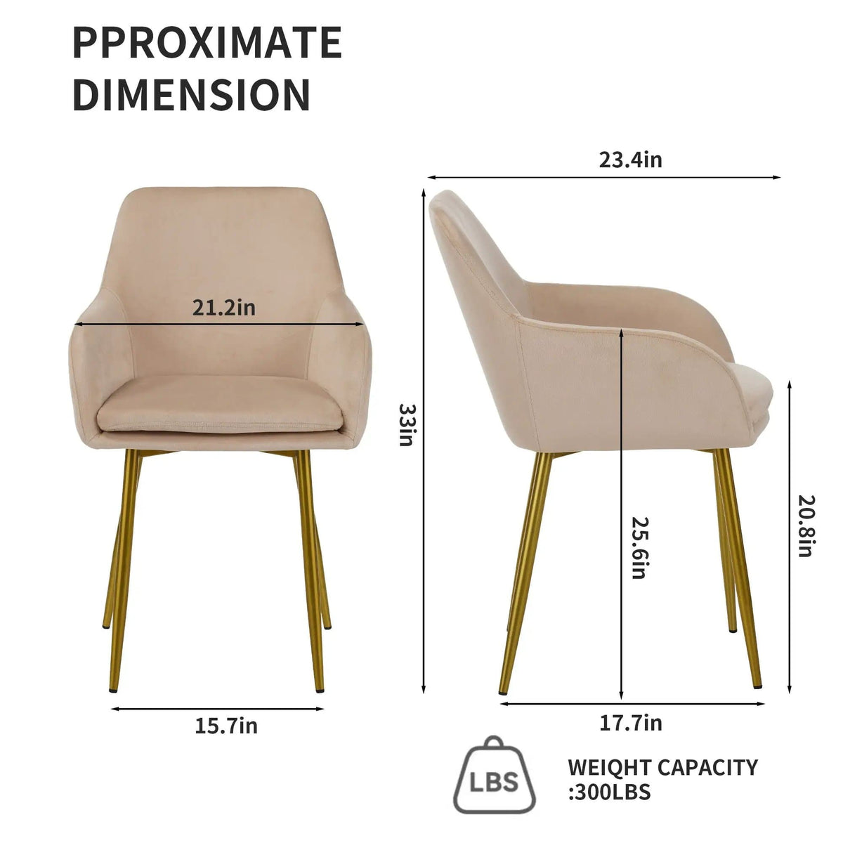 Dining Chair Set For Dining Rooms (Set of 2) - | 23.4 x 21.2 x 33 in | Velvet & Fabric | Beige