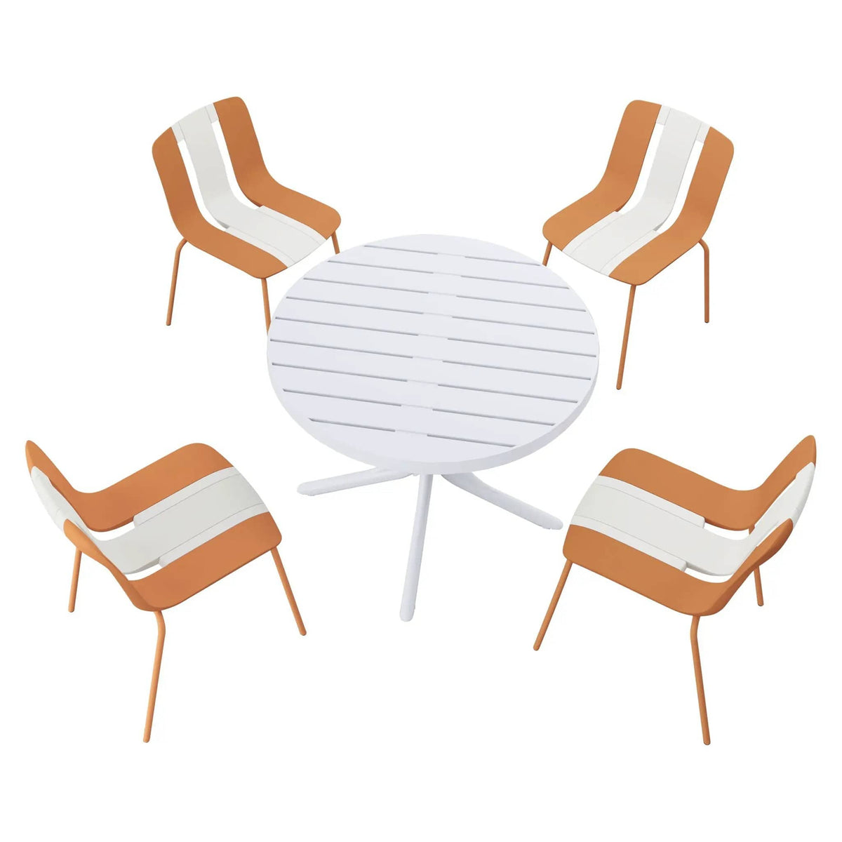 4 Piece Set Of Modern Striped Color Blocking Single Chairs With Round Table | 4-Piece Set | Metal | Outdoor Living