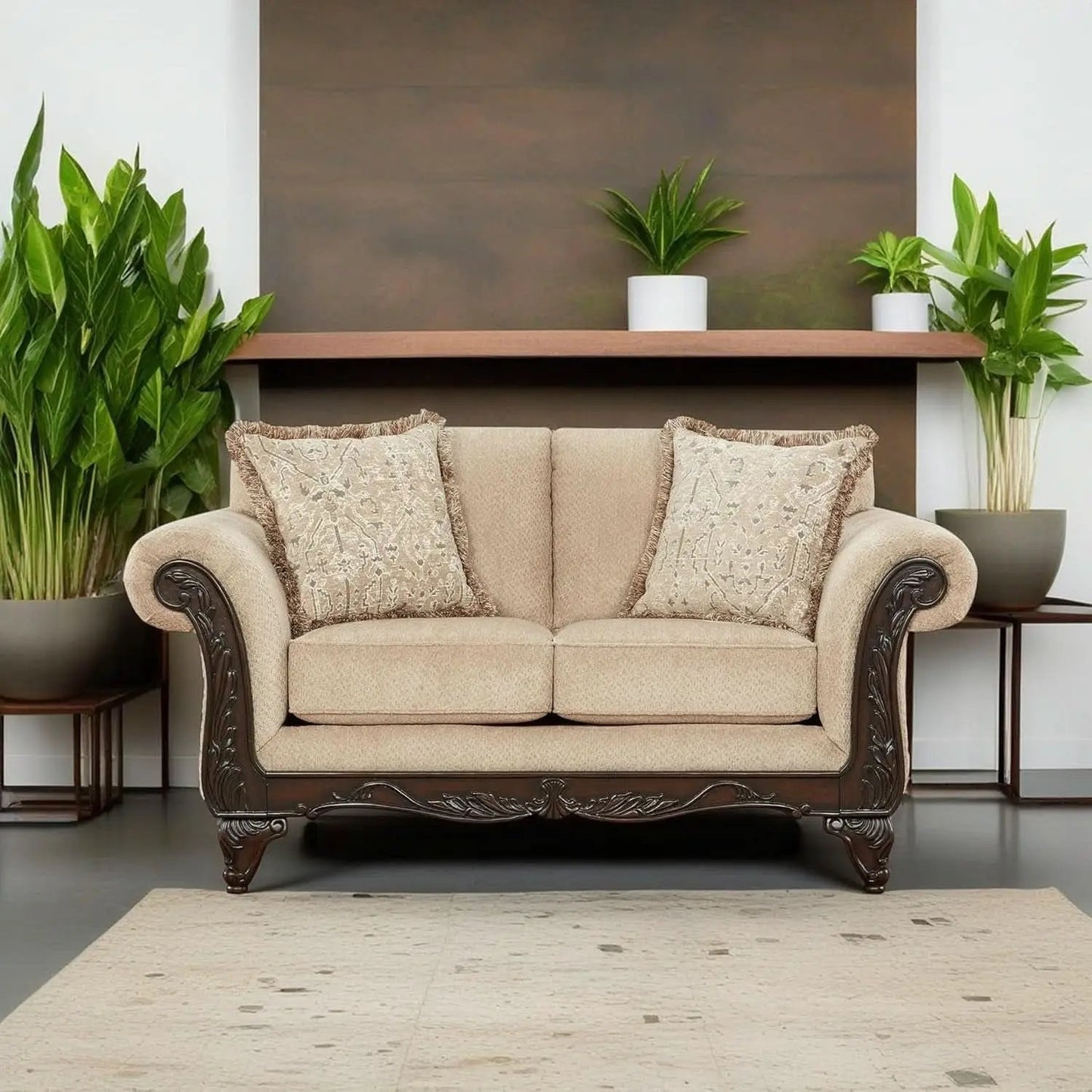 Hernen Carved Wood Frame 5Piece Living Room Set Beige Wheat from PriceLows™