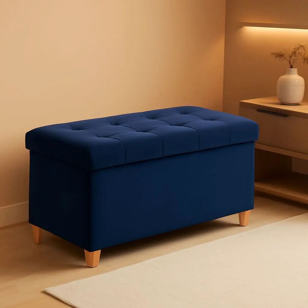 30 Inch Multifunctional Folding Storage Ottoman Navy from PriceLows™