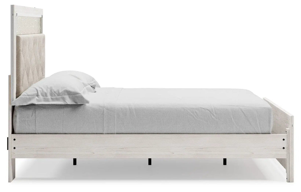 Altyra Queen Panel Bed With Roll Slats | Panel Bed | Engineered Wood & Polyester | White