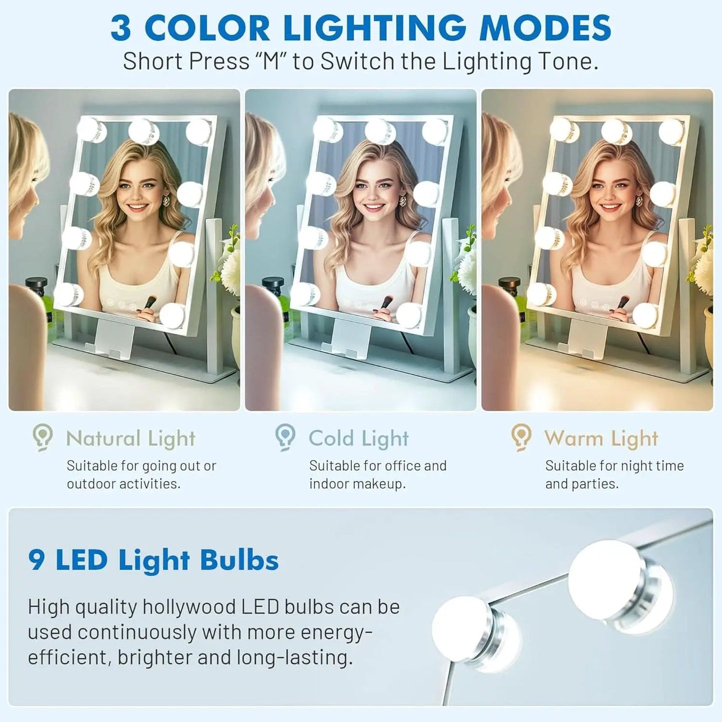 Lighted Makeup Vanity Mirror 14 Inch With 3 Color Modes from PriceLows™