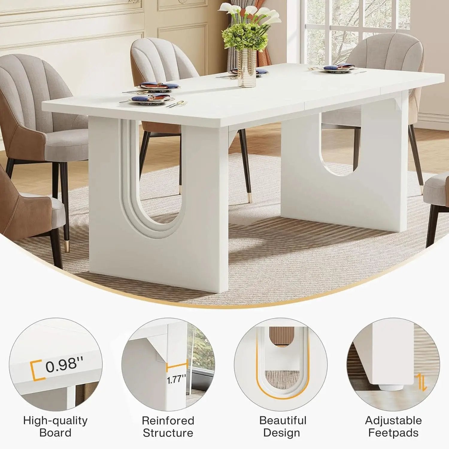 Modern White Dining Table 71 Inch With Wood Pedestal Base from PriceLows™