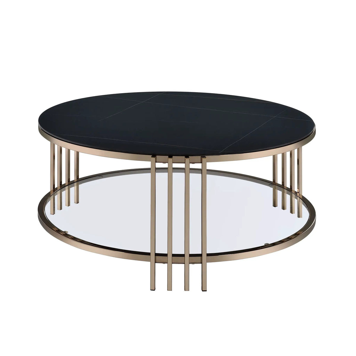 Abisha Round Coffee Table | 35 Inch Diameter | Sintered Stone Top | Champagne Metal Frame