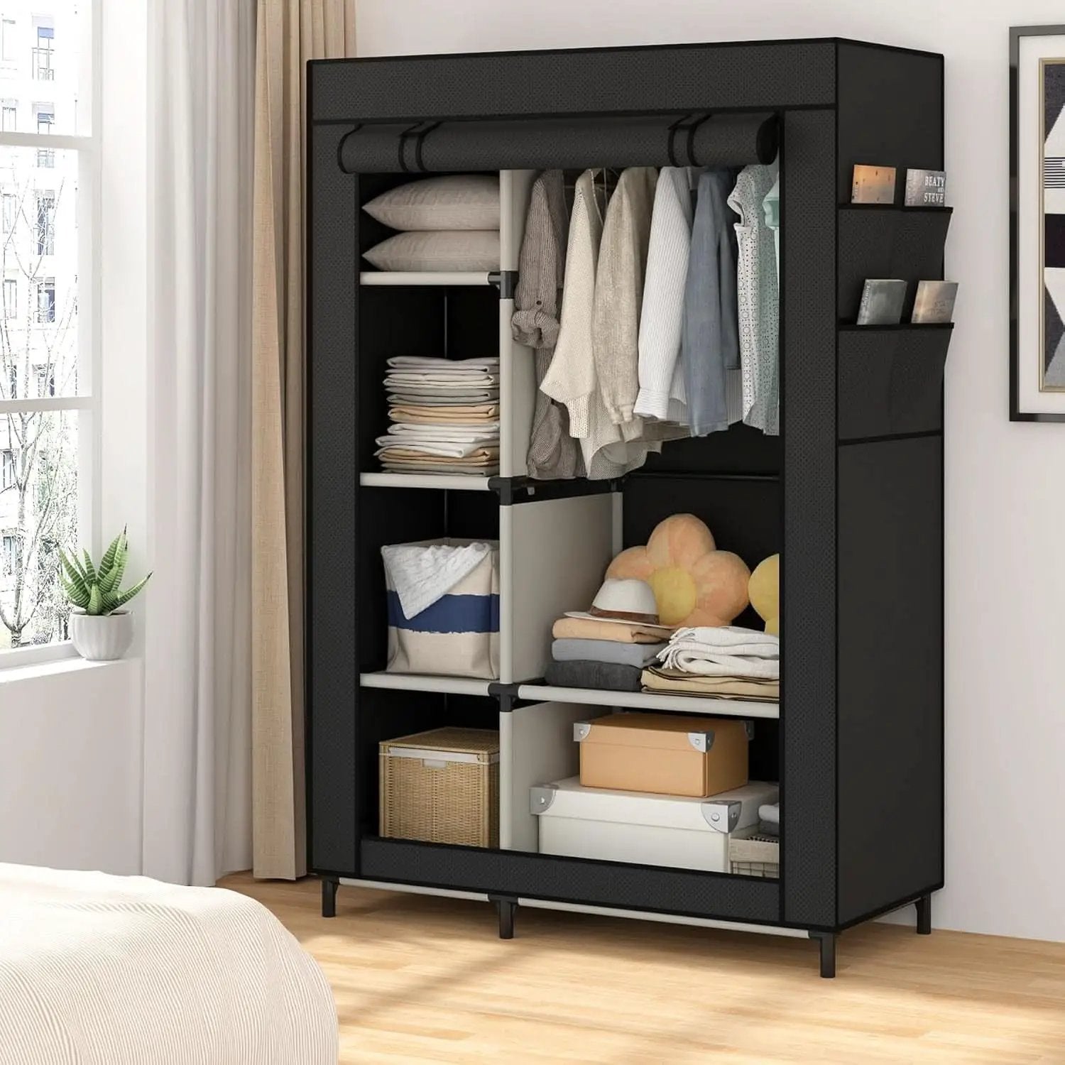 Portable Closet Organizer Black With 6 Shelves And Rod from PriceLows™
