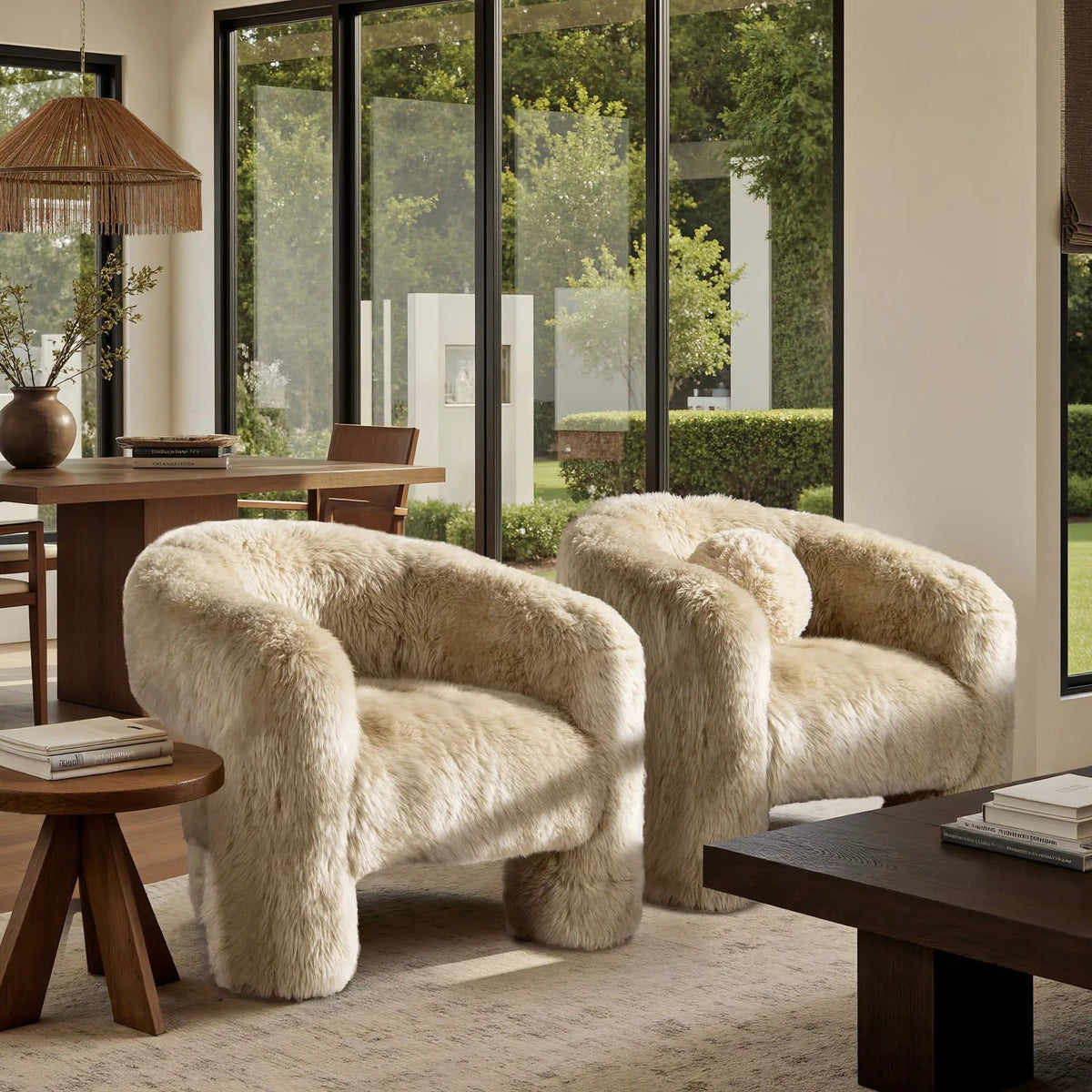 Avalon Genuine Sheepskin Fur Split Barrel Back Accent Chair | 30.5 x 35 x 30.5 in | Living Room Furniture | Natural Blonde