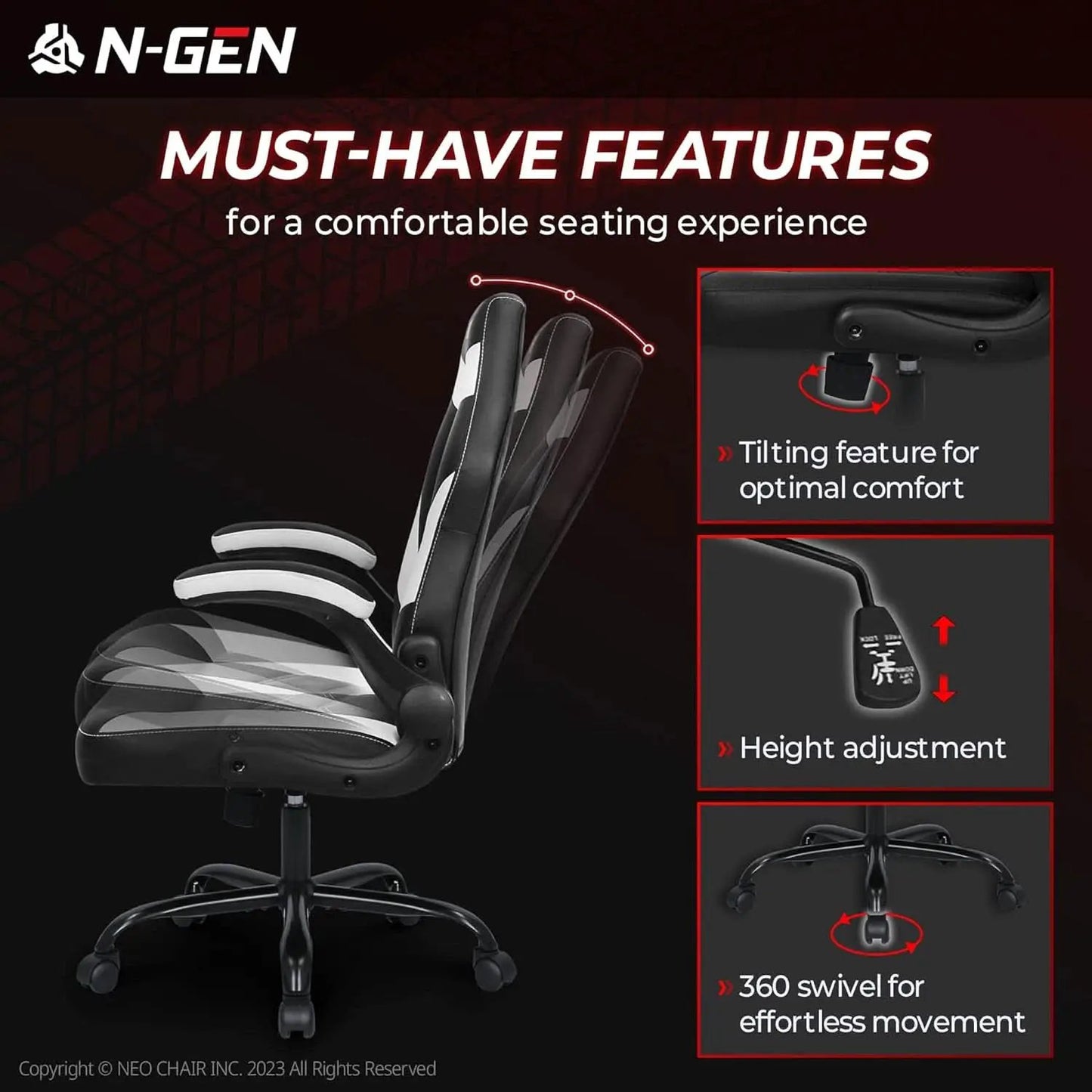 White Gaming Chair With Lumbar Support And Flip Up Arms from PriceLows™