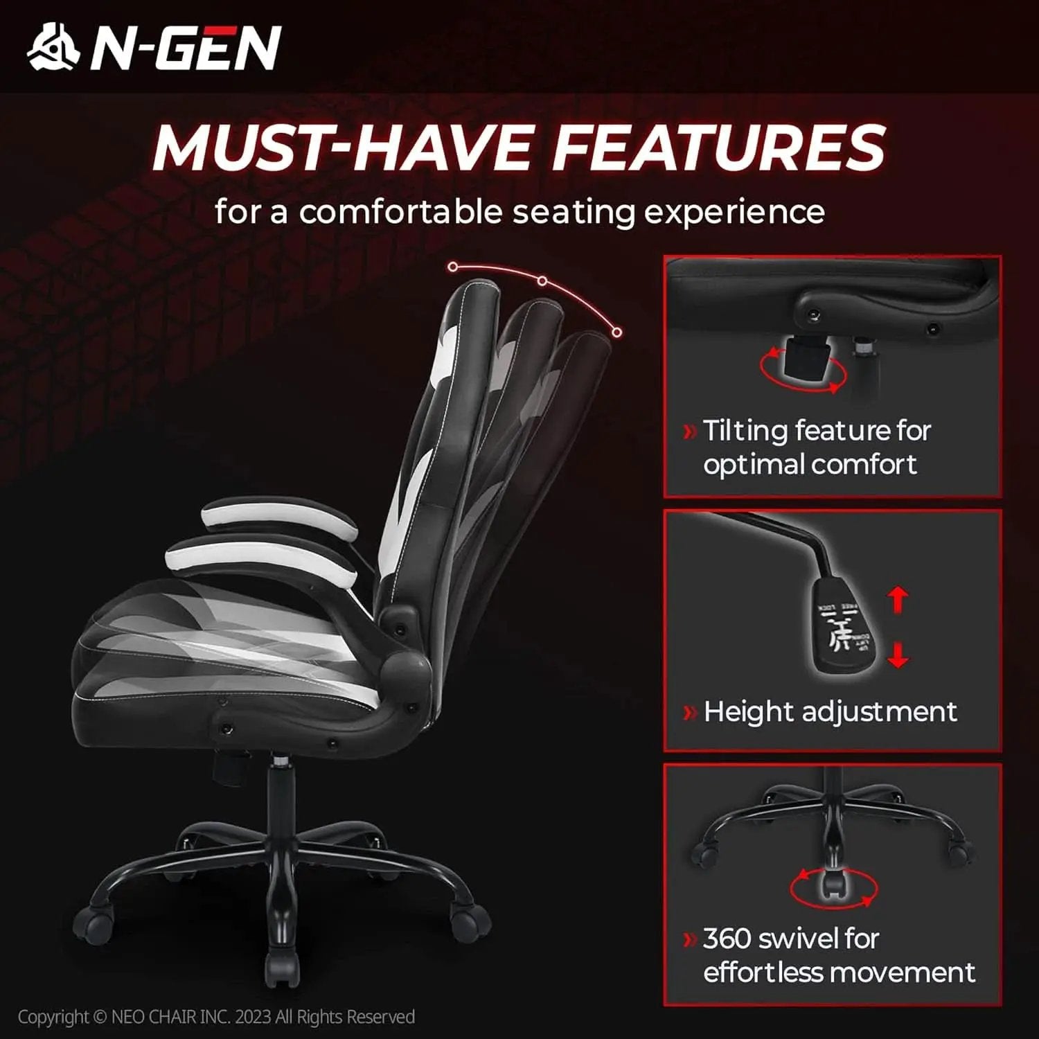 White Gaming Chair With Lumbar Support And Flip Up Arms from PriceLows™