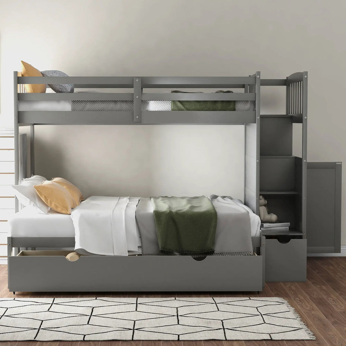 Bunk Bed | Convertible To Full Size | Built In Storage | Integrated Staircase