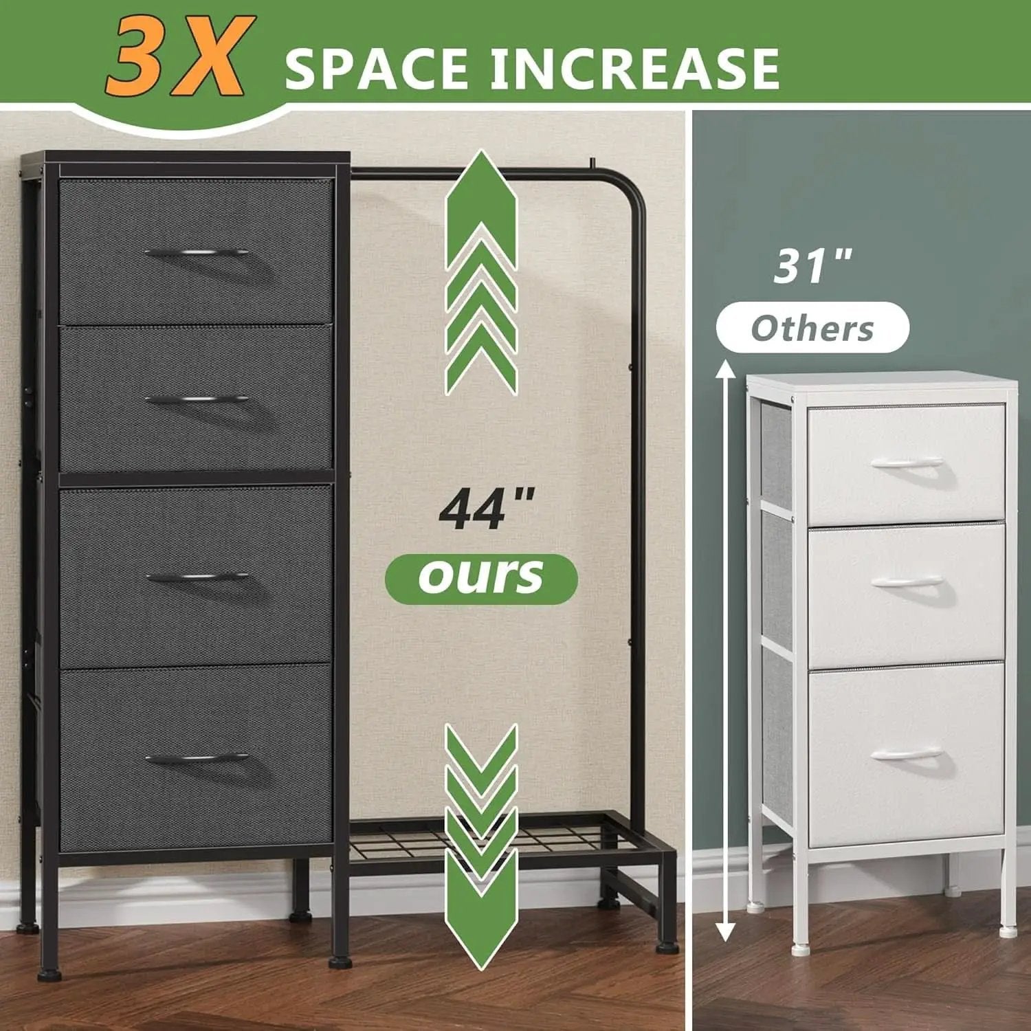 Dresser With Hanging Rack 44 Inch Tall Grey Four Drawer from PriceLows™