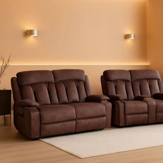 Power Reclining Sofa Set | 3 Seat | Massage Heat USB Ports | Rich Brown Finish With Built In Storage