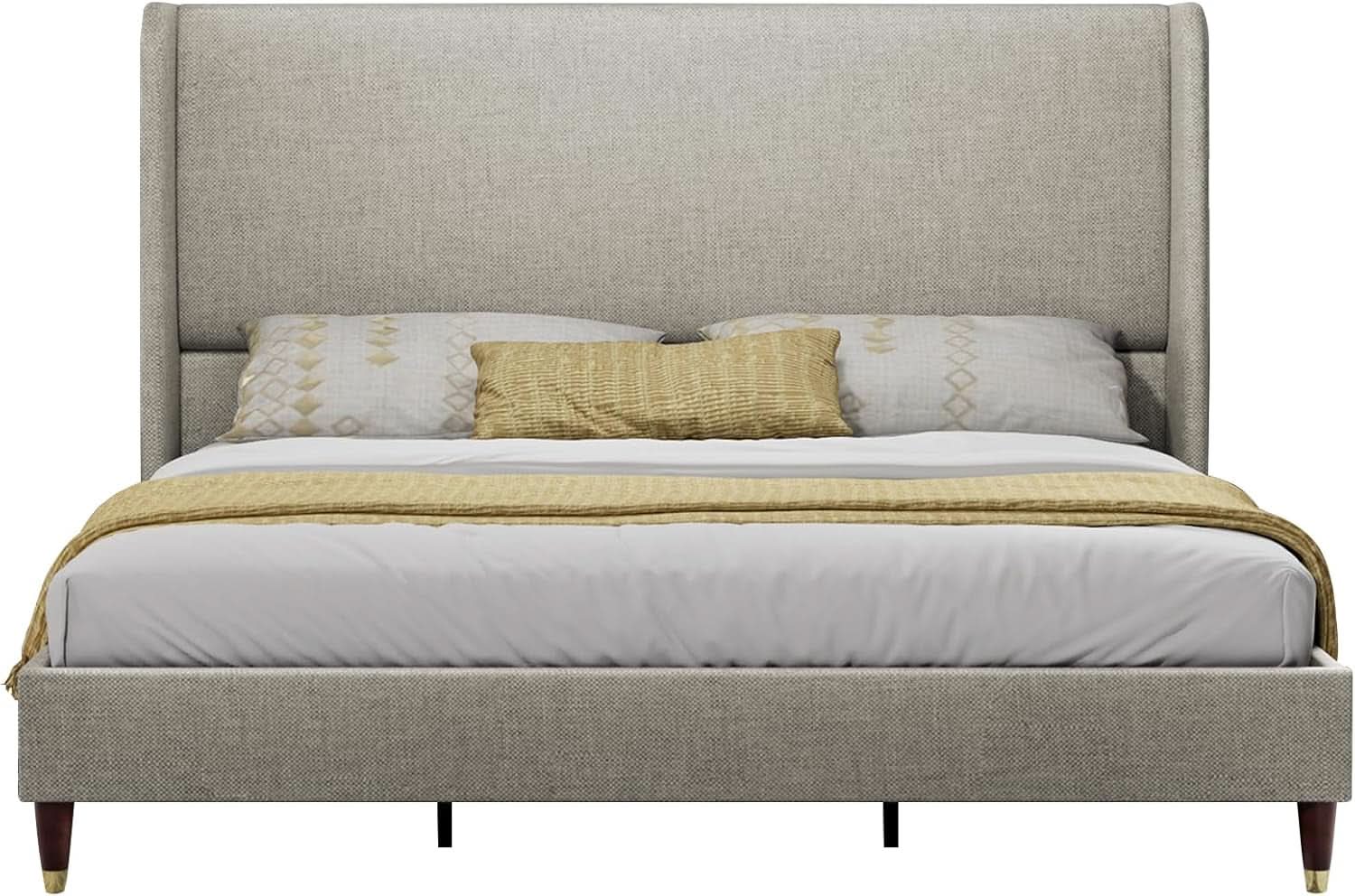 King Size Wingback Headboard Upholstered Bed Frame Khaki from PriceLows™