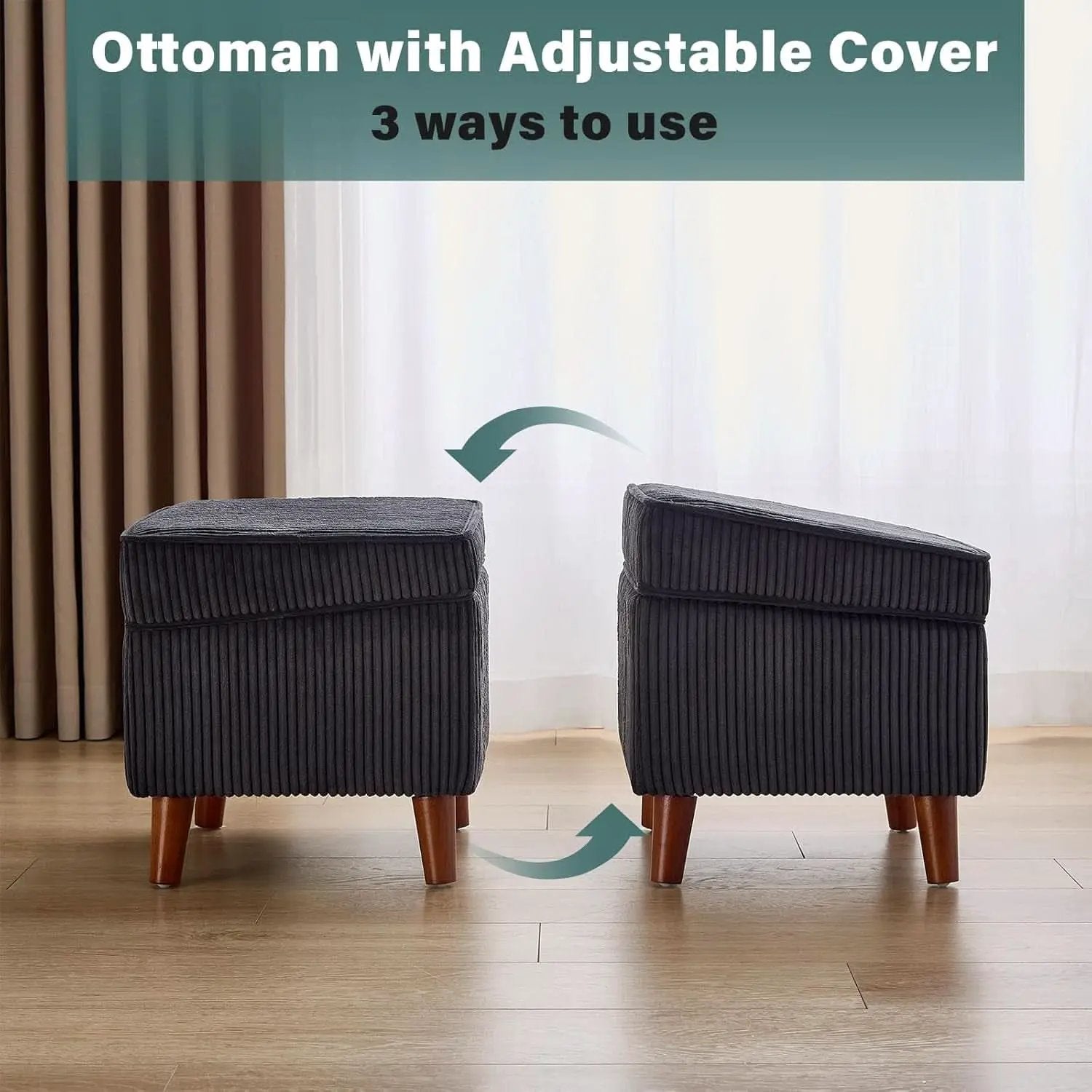 Storage Ottoman With Adjustable Lid Footrest Charcoalgray from PriceLows™