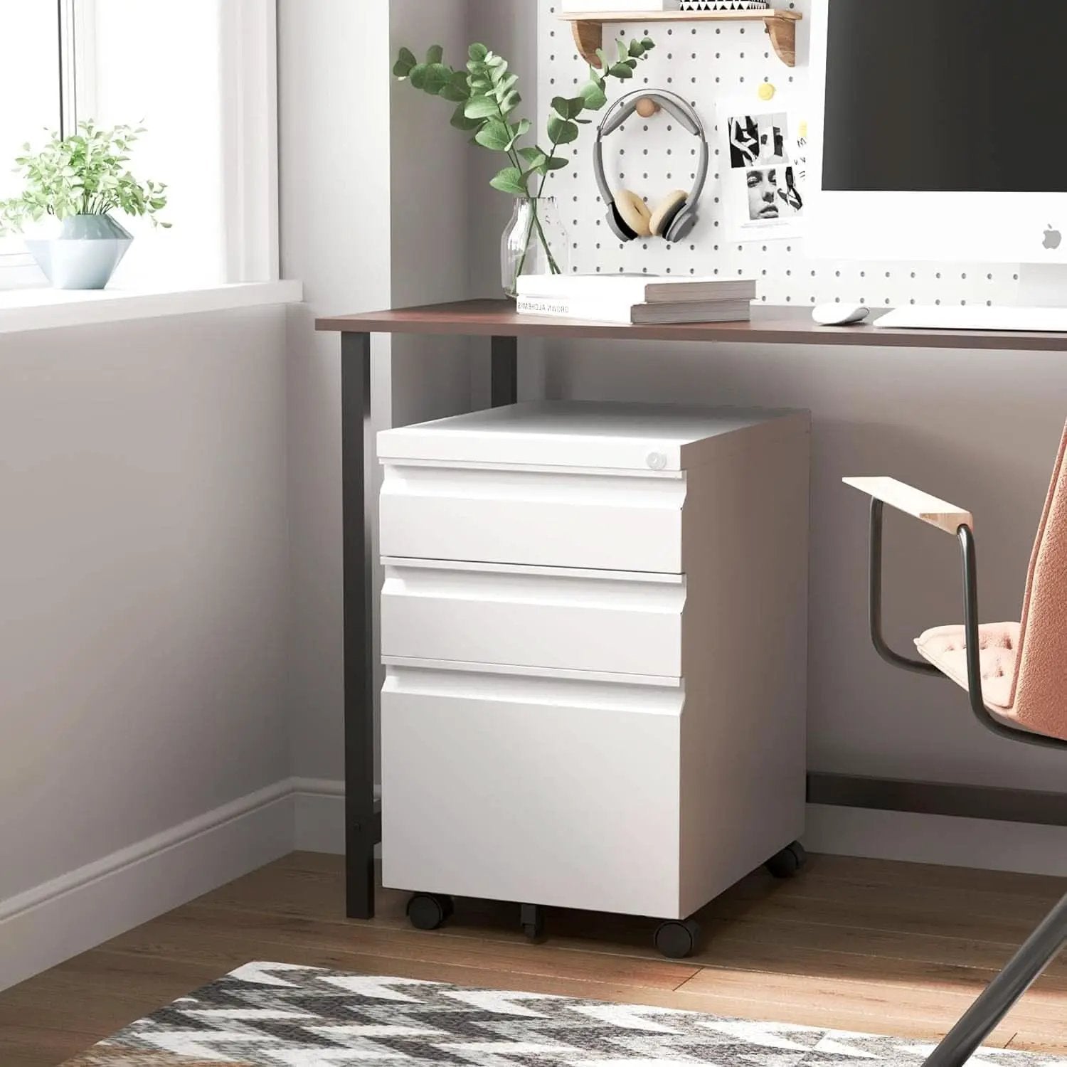 Three Drawer Locking File Cabinet Matte White For Home Office Under Desk Fully Assembled A4 Letter Legal from PriceLows™