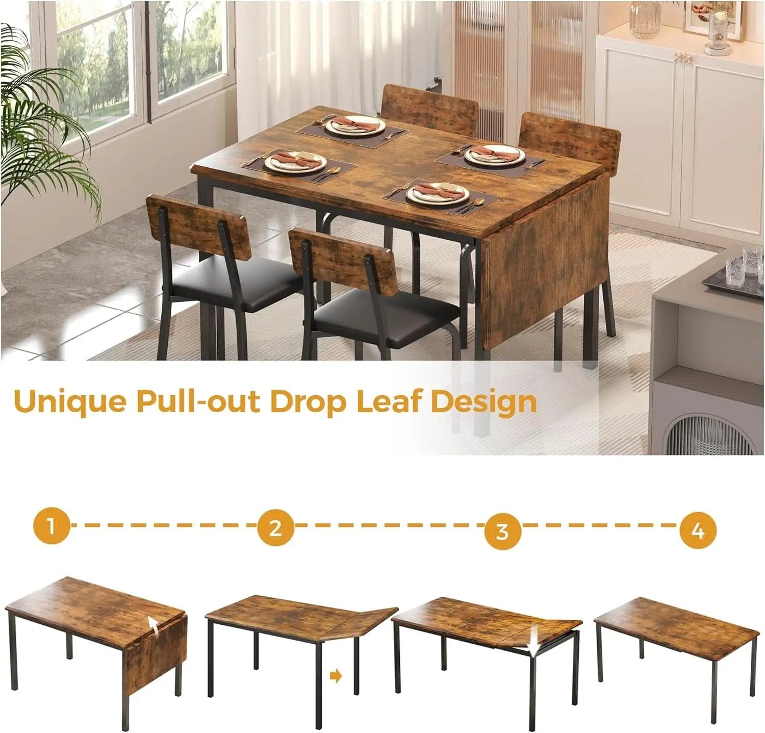 Sixty Three Inch Extendable Dining Table Set Rustic Brown from PriceLows™