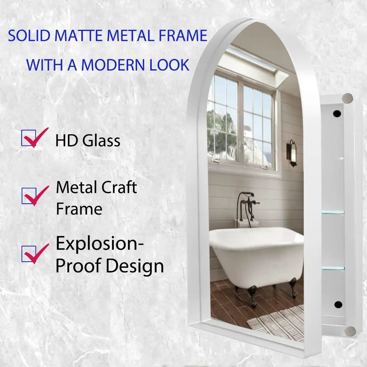 Arched Recessed Medicine Cabinet, Metal Framed Bathroom Wall Cabinet With Mirror And | 3 Pieces | Metal | Bathroom
