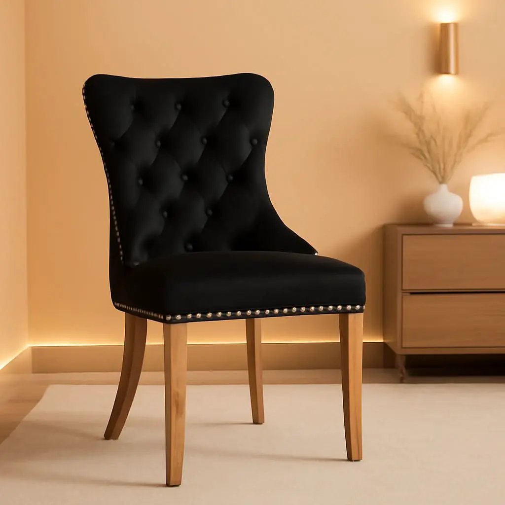Velvet Wingback Dining Chairs Set of 6 Mid Century from PriceLows™