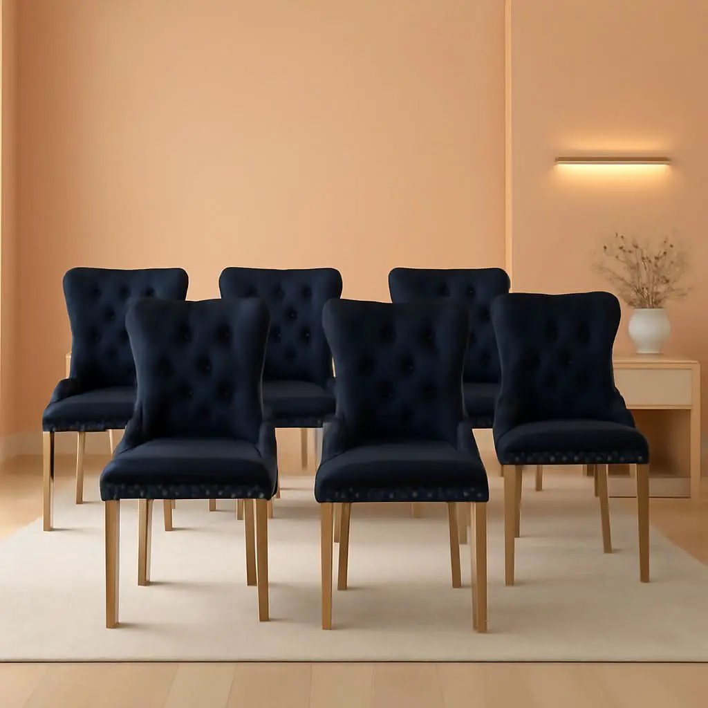 Velvet Wingback Dining Chairs Set Of 6 Mid Century Modern from PriceLows™