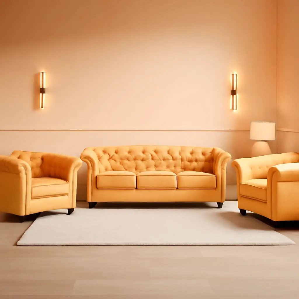 Three Piece Mango Velvet Chesterfield Sofa Set With Club Chair And Loveseat For Living Room from PriceLows™