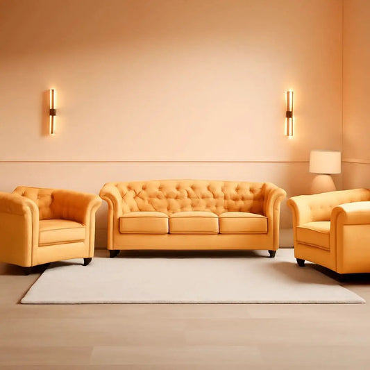 Three Piece Mango Velvet Chesterfield Sofa Set With Club Chair And Loveseat For Living Room from PriceLows™
