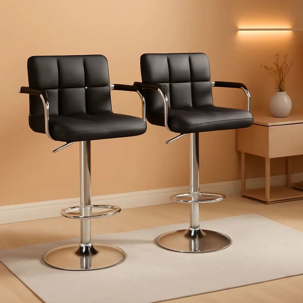 Bar Stools Set Of 2 Adjustable PU Leather Black Swivel from PriceLows™