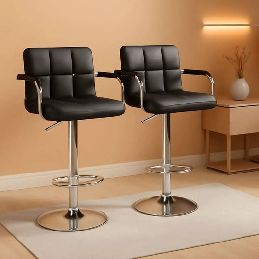 Bar Stools Set Of 2 Adjustable PU Leather Black Swivel from PriceLows™