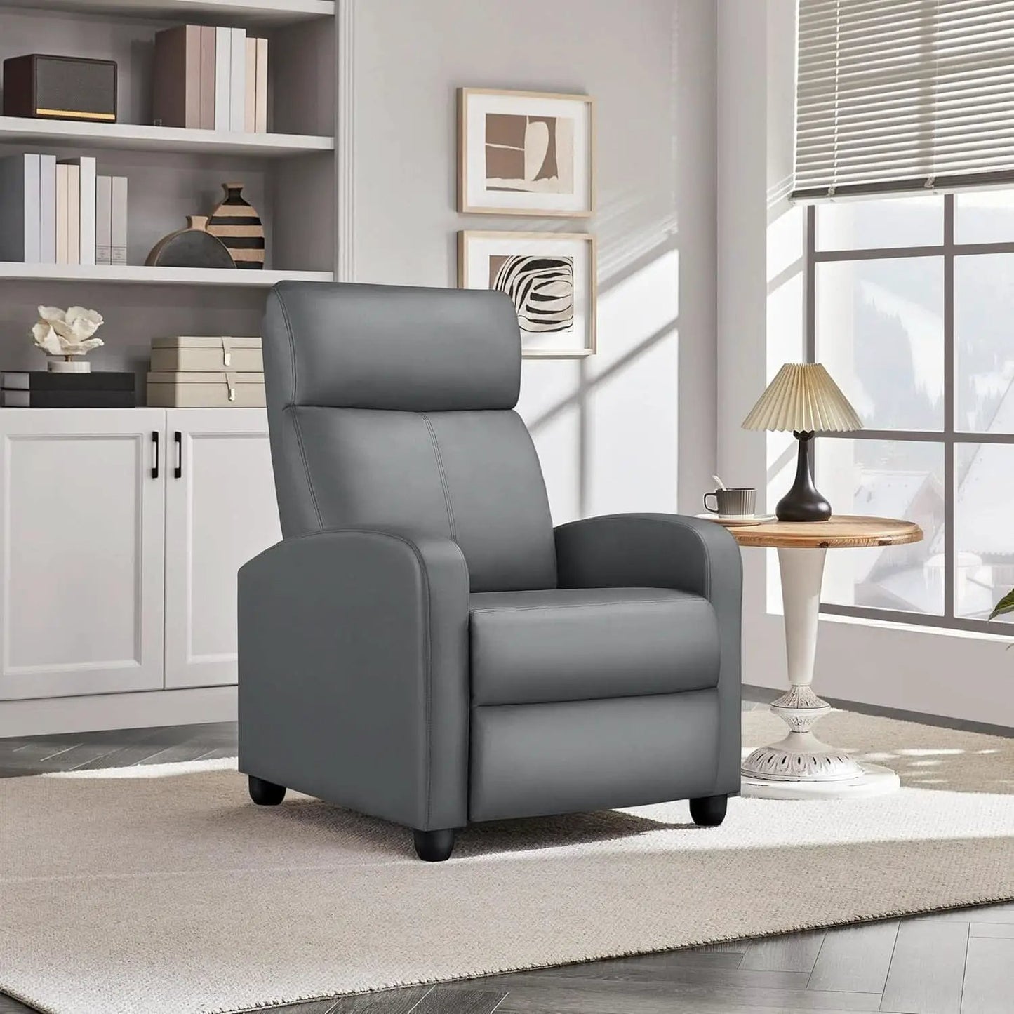 Gray PU Leather Recliner Chair With Lumbar Support from PriceLows™