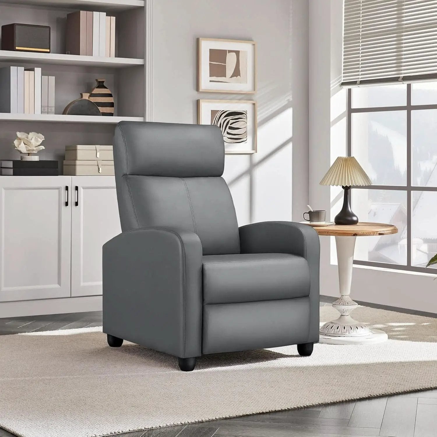 Gray PU Leather Recliner Chair With Lumbar Support from PriceLows™