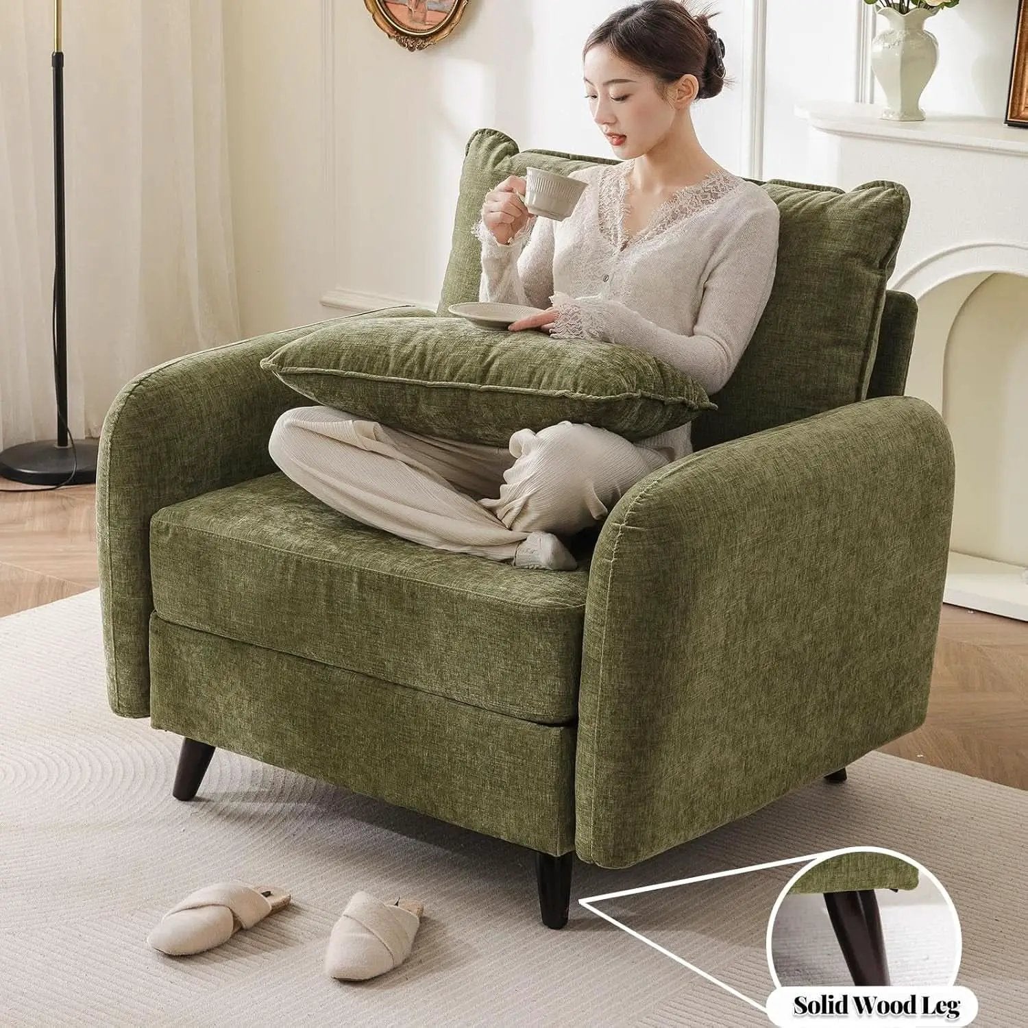 Green Chenille Oversized Accent Chair With Deep Storage from PriceLows™