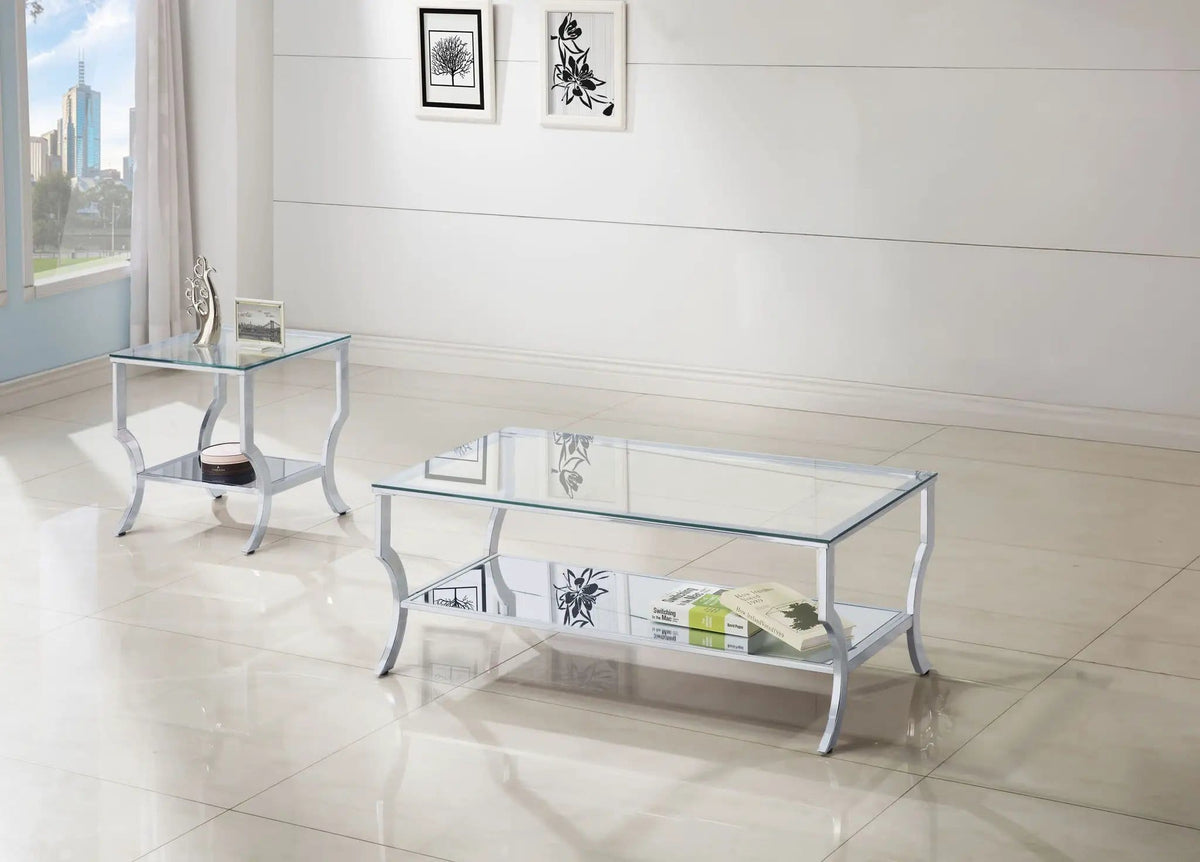 Saide 2-piece Glass Top Coffee and End Table Set Chrome | 2-Piece Set | Tempered Glass | Dining Room