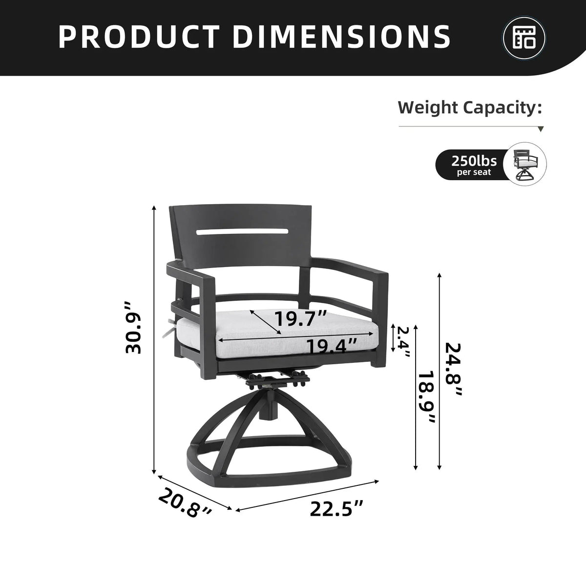 Patio Swivel Rockers | Aluminum Frame | Sunbrella Cushions | Ember Black Pair