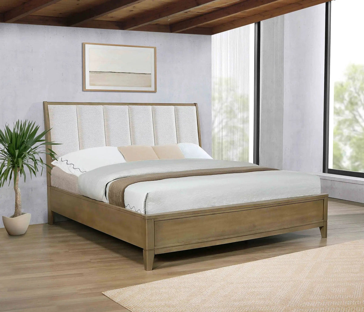 Granada Upholstered Eastern King Panel Bed Natural Pine | 80.25 x 89.75 x 53.25 in | Fabric | Bedroom