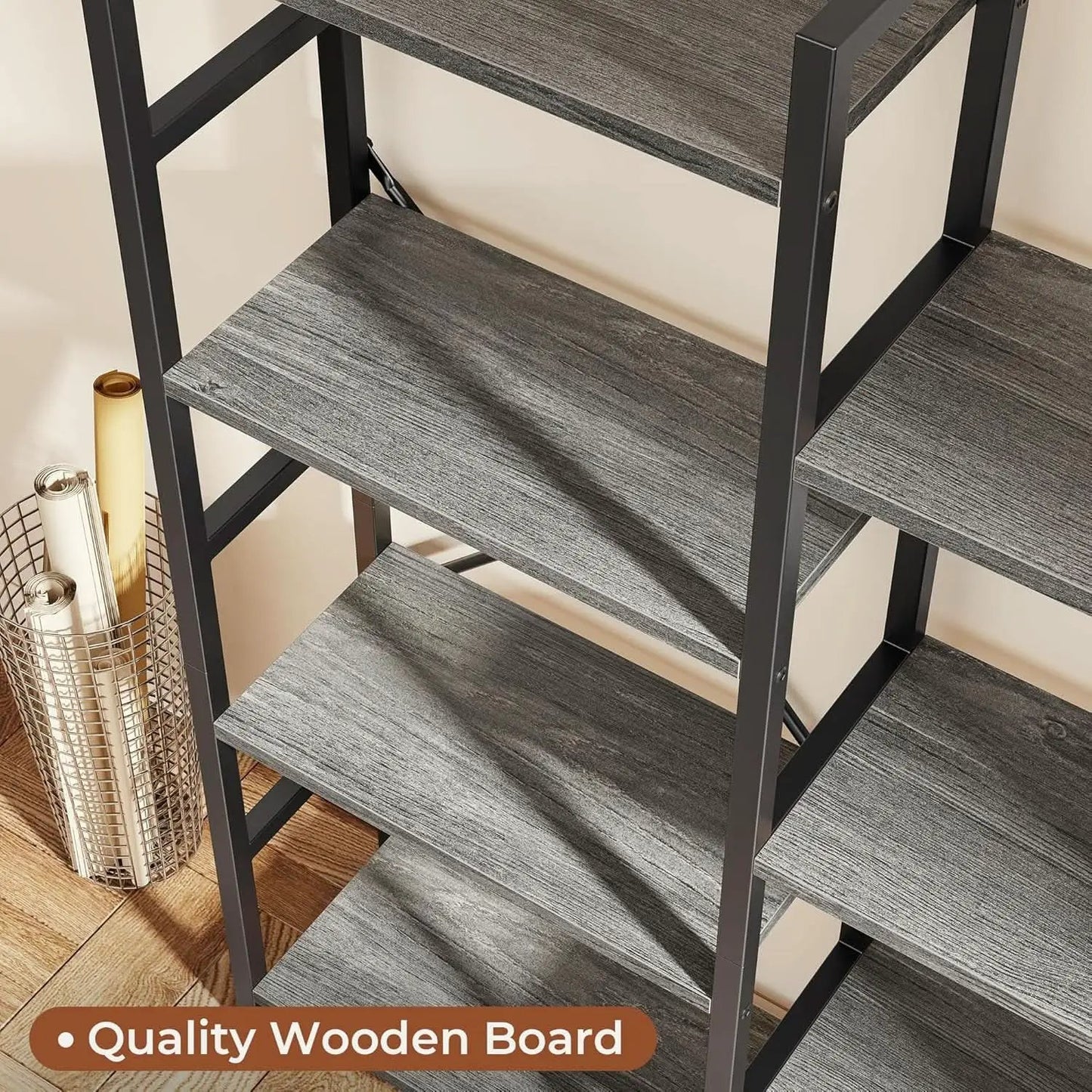 Grey 4 Tier Ladder Bookshelf With 11 Open Shelves For Home from PriceLows™