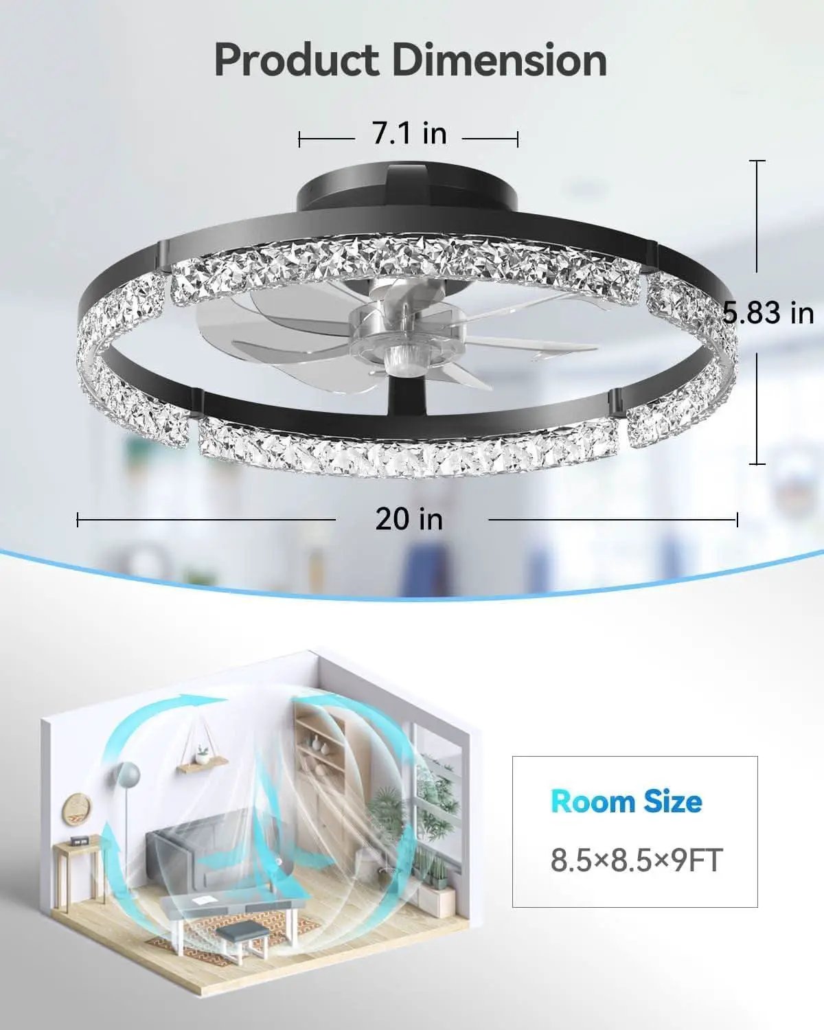 20 Inch Black Ceiling Fan With Remote Dimmable Light 3000K 6000K Low Profile Energy Efficient from PriceLows™